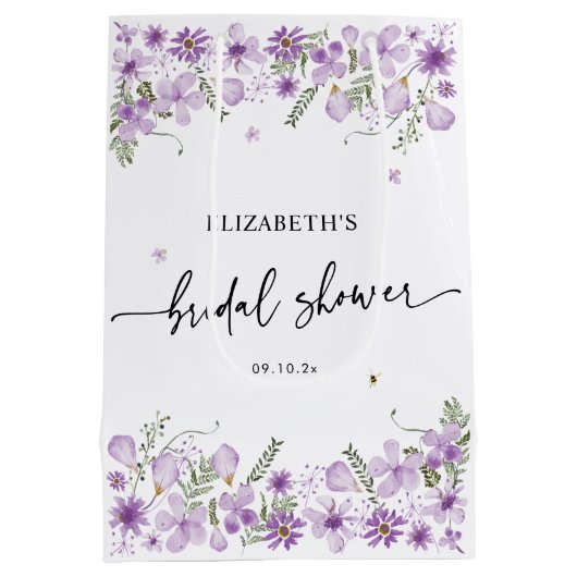 Boho Lila Brautparty Mittlere Geschenktasche Mittlere Geschenktüte (Rückseite)