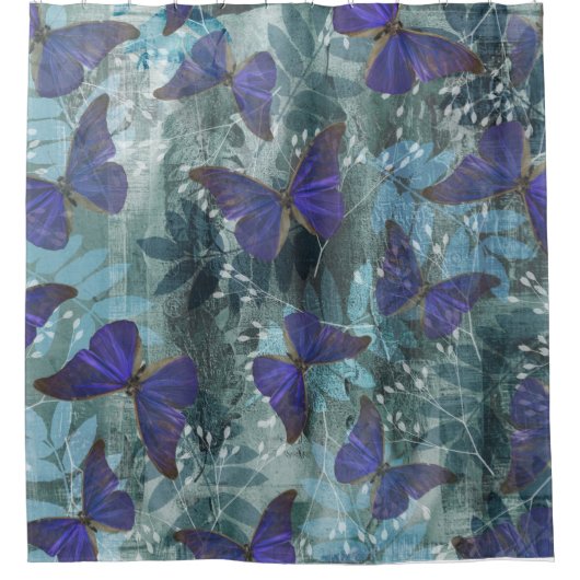 Boho Lila Butterfly & Cyan Botanic Original Duschvorhang (Vorderseite)
