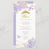 Boho Lila Butterfly Floral Princesa Quinceañera Menükarte (Vorne/Hinten)