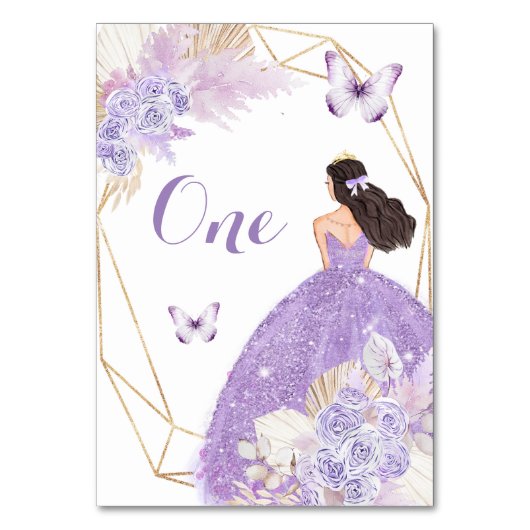 Boho Lila Butterfly Floral Prinzessin Quinceañera Tischnummer (Rückseite)