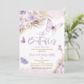 Boho Lila Butterfly Pampas Grass Baby Dusche Einladung (Stehend Vorderseite)