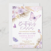 Boho Lila Butterfly Pampas Grass Birthday Party Einladung (Vorderseite)