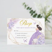 Boho Lila Butterfly Princesa Quinceañera RSVP Karte (Stehend Vorderseite)