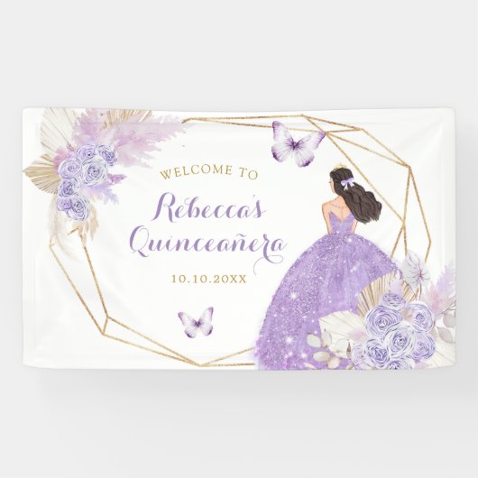Boho Lila Butterfly Princess Quinceañera Large Banner (Horizontal)
