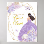 Boho Lila Butterfly Quinceañera Gästebuch (Vorne)