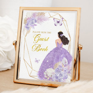 Boho Lila Butterfly Quinceañera Gästebuch