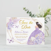 Boho Lila Butterfly Quinceañera Save the Date Einladung (Stehend Vorderseite)