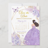 Boho Lila Butterfly XV Save the Date Kalender Einladung (Vorderseite)