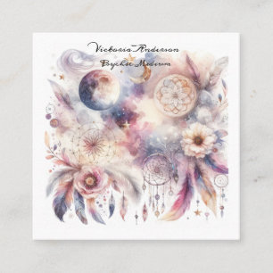 Boho Lila Dreamcatcher Psychische Leselogame Quadratische Visitenkarte