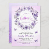 Boho Lila eine kleine Butterfly Girl Babydusche Einladung (Vorne/Hinten)