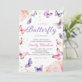 Boho Lila eine kleine Butterfly Girl Babydusche Einladung (Stehend Vorderseite)