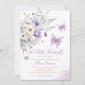 Boho Lila eine kleine Butterfly Girl Babydusche Einladung (Vorderseite)