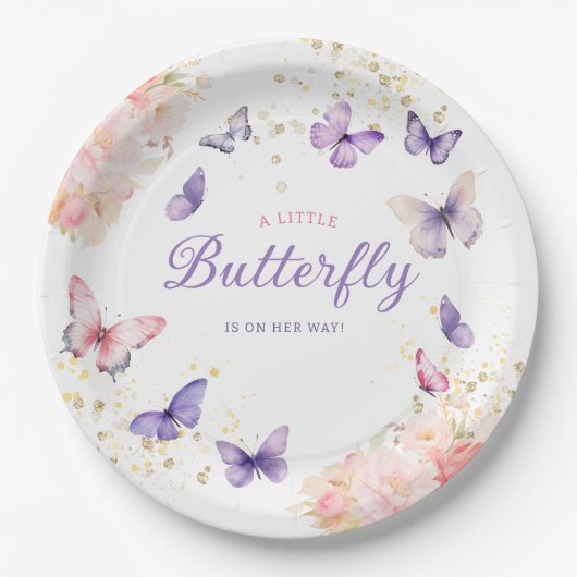 Boho Lila eine kleine Butterfly Girl Babydusche Pappteller (Vorderseite)