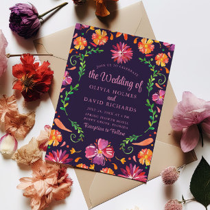 Boho Lila Farbige Mexikanische Florale Fiesta Hoch Einladung