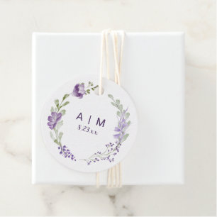 Boho Lila Flieder Floral Runde Hochzeit Geschenkanhänger