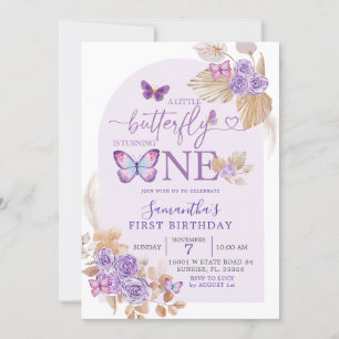 Boho Lila Flora und Butterfly Arch Geburtstag Einladung