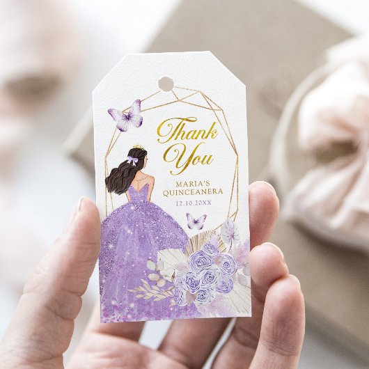 Boho Lila Floral Butterfly Princesa Quinceañera Geschenkanhänger