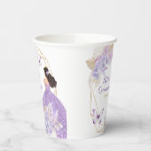 Boho Lila Floral Butterfly Princesa Quinceañera Pappbecher (Links)