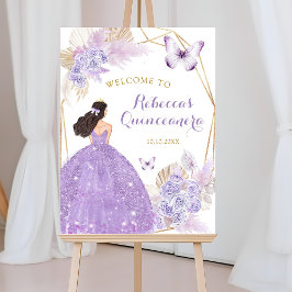 Boho Lila Floral Butterfly Quinceañera Willkommen Poster
