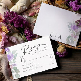 Boho Lila Floral Eucalyptus Wedding RSVP Karte