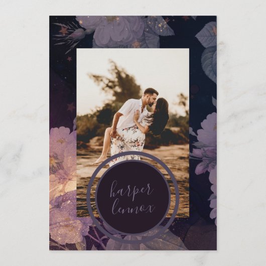 Boho Lila Floral Fall Rose Gold Foto Save The Date (Rückseite)