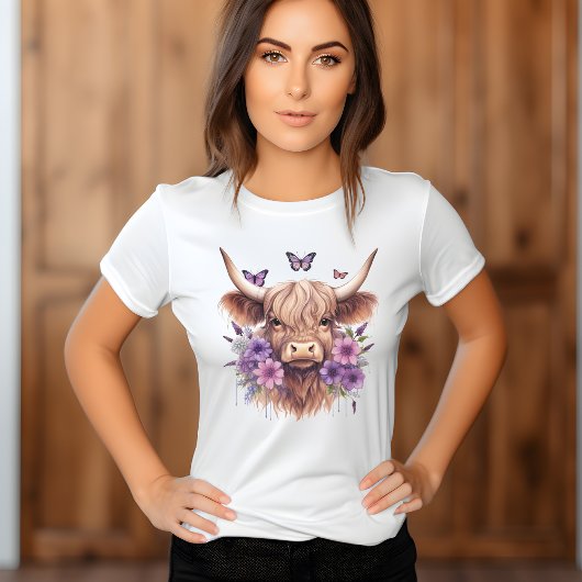 Boho Lila Floral Highland Cowgirl T-Shirt