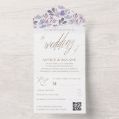 Boho Lila Floral Imitate Gold Script Wedding All In One Einladung (Innen Boden)