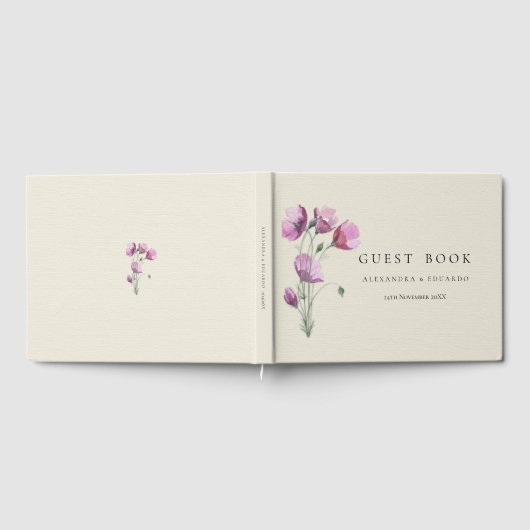Boho Lila Floral und Beige Wedding Gästebuch (Voll)