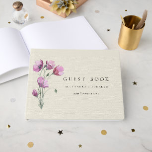 Boho Lila Floral und Beige Wedding Gästebuch