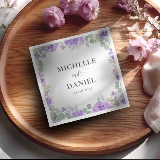 Boho Lila Floral Watercolor Hochzeit Serviette