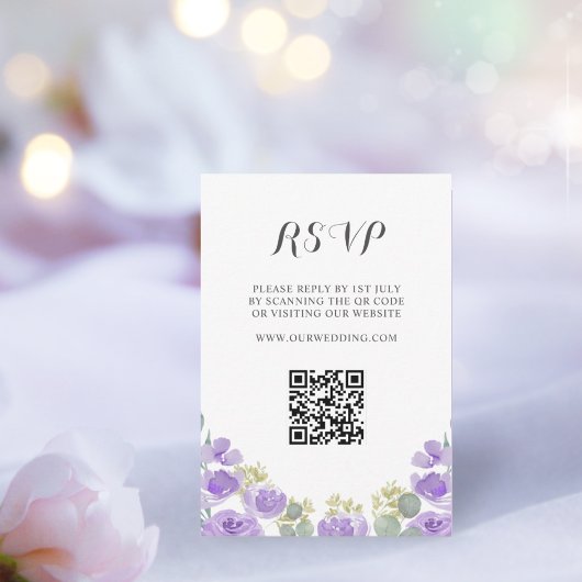 Boho Lila Floral Watercolor Wedding RSVP Karte