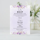 Boho Lila Floral Wedding RSVP Cards Karte (Stehend Vorderseite)