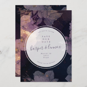 Boho Lila Floral Winter Circle Foto Save The Date