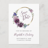 Boho Lila Floral Wreath Blank Save the Date Postkarte (Vorderseite)
