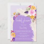 Boho lila florale Pampas Wüste Brautparty Einladung (Vorderseite)