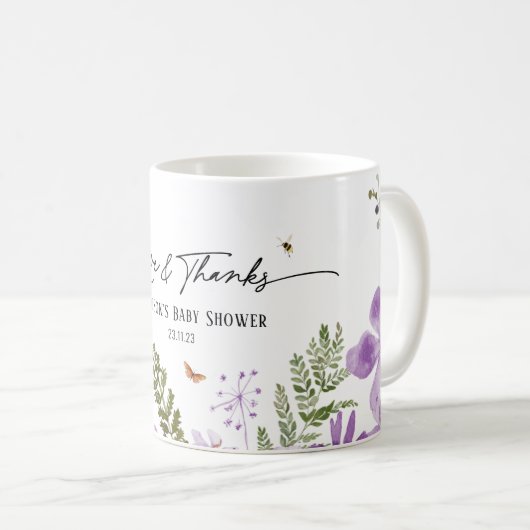 Boho Lila Florals Baby Dusche Dank Geschenk Tasse (VorderseiteRechts)