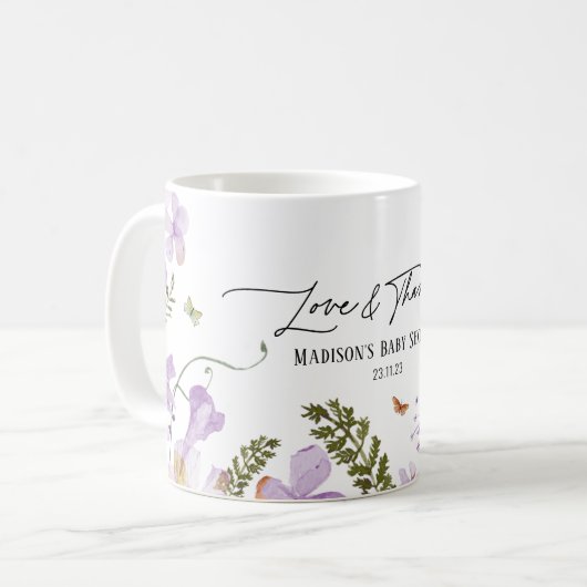 Boho Lila Florals Baby Dusche Dank Geschenk Tasse (Vorderseite Links)