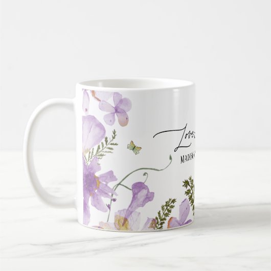 Boho Lila Florals Baby Dusche Dank Geschenk Tasse (Links)
