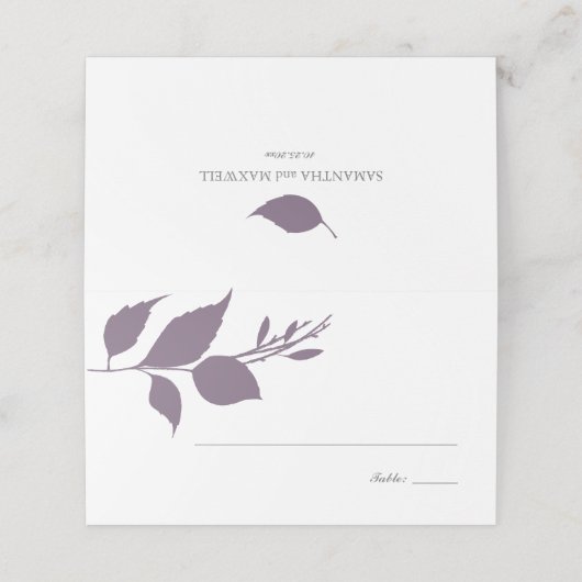 Boho Lila Foliage Wedding Platzkarte (Außenseite Aufgefaltet)