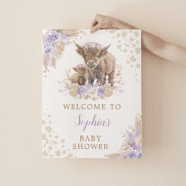 Boho Lila Highland Cow Baby Girl Dusche Willkommen Poster