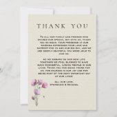 Boho Lila Hochzeit mit Blumen und Antiquitäten Dankeskarte (Vorderseite)