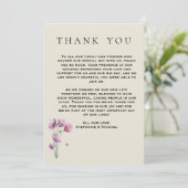 Boho Lila Hochzeit mit Blumen und Antiquitäten Dankeskarte (Stehend Vorderseite)