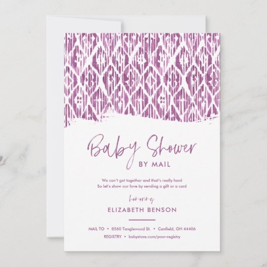 Boho Lila Ikat Baby Shower by Mail Einladung (Vorderseite)