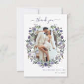Boho Lila Lavender Floral Wreath Wedding Foto Dankeskarte (Vorderseite)
