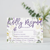 Boho Lila Lavender & Lemons Wedding RSVP Karte (Stehend Vorderseite)