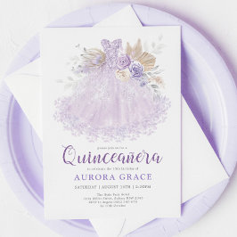 Boho Lila Lilac Quinceañera Princess Dress Einladung