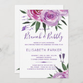 Boho lila mauve chic peonies brunch and bubble einladung (Vorne/Hinten)