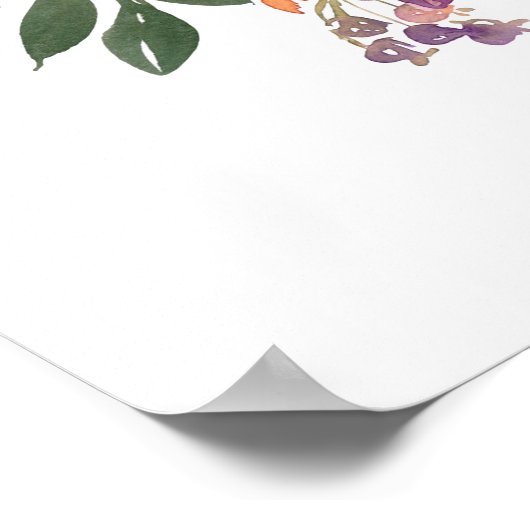 Boho Lila Orange Floral Wedding Welcome Poster (Ecke)