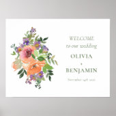 Boho Lila Orange Floral Wedding Welcome Poster (Vorne)