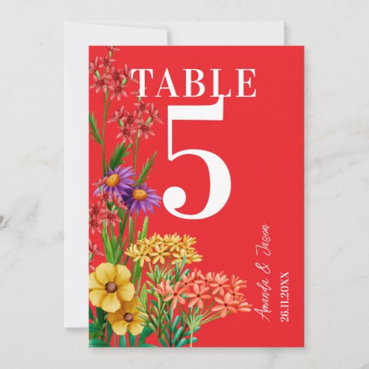 Boho Lila Orange Wildblume Wedding Tischnummer (Vorderseite)